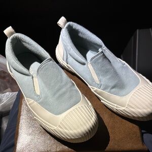 Slip-On Canvas Sneakers - Light Blue and White